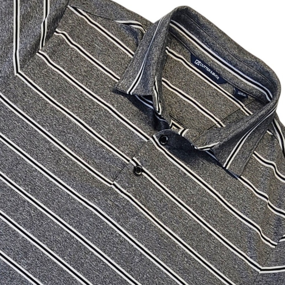 Cutter & Buck Mens Large Gray Striped Short Sleeve Golf Polo Shirt L